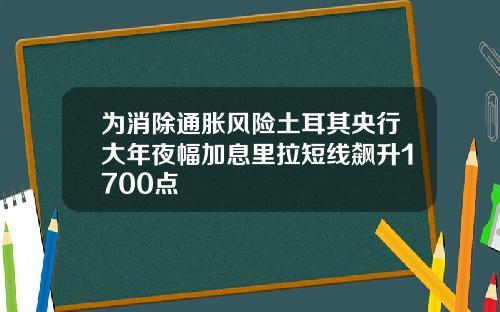 为消除通胀风险土耳其央行大年夜幅加息里拉短线飙升1700点