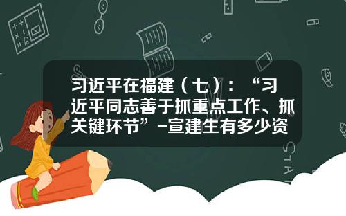 习近平在福建（七）：“习近平同志善于抓重点工作、抓关键环节”-宣建生有多少资产