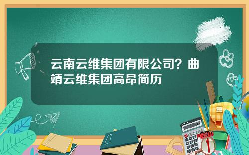 云南云维集团有限公司？曲靖云维集团高昂简历