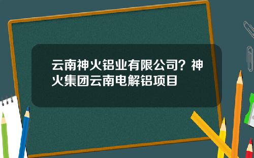 云南神火铝业有限公司？神火集团云南电解铝项目
