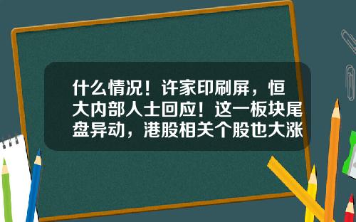 什么情况！许家印刷屏，恒大内部人士回应！这一板块尾盘异动，港股相关个股也大涨-恒大最新进展信息资讯股票