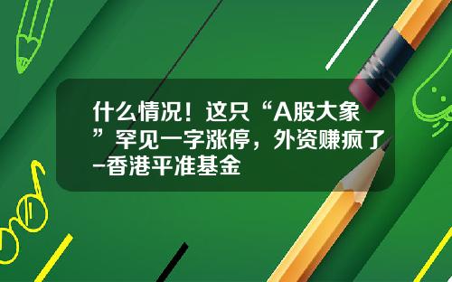什么情况！这只“A股大象”罕见一字涨停，外资赚疯了-香港平准基金