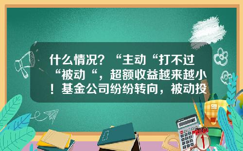 什么情况？“主动“打不过“被动“，超额收益越来越小！基金公司纷纷转向，被动投资时代来了？-被动型指数基金
