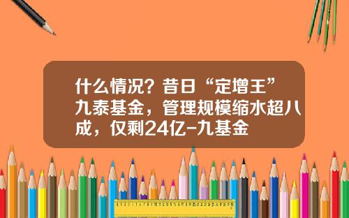 什么情况？昔日“定增王”九泰基金，管理规模缩水超八成，仅剩24亿-九基金