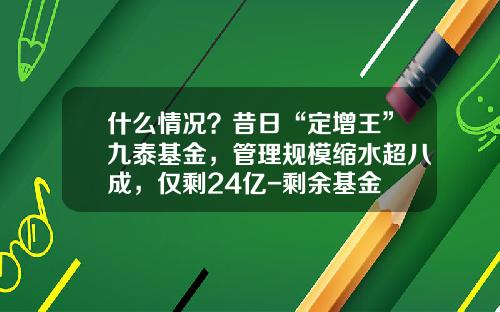 什么情况？昔日“定增王”九泰基金，管理规模缩水超八成，仅剩24亿-剩余基金