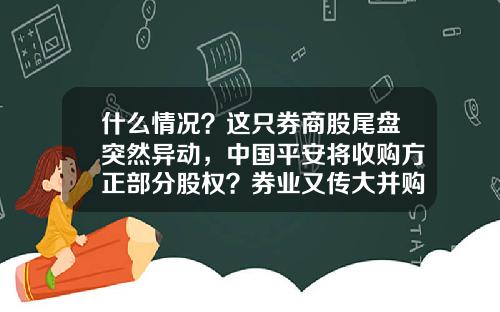 什么情况？这只券商股尾盘突然异动，中国平安将收购方正部分股权？券业又传大并购，成功概率几何？-pia基金