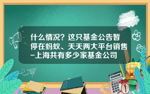什么情况？这只基金公告暂停在蚂蚁、天天两大平台销售-上海共有多少家基金公司