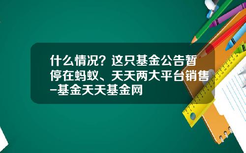 什么情况？这只基金公告暂停在蚂蚁、天天两大平台销售-基金天天基金网