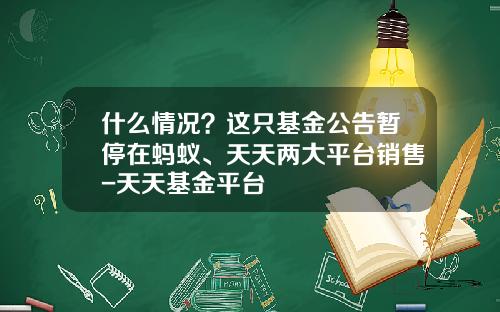 什么情况？这只基金公告暂停在蚂蚁、天天两大平台销售-天天基金平台