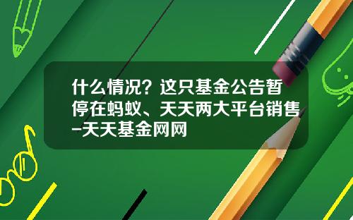 什么情况？这只基金公告暂停在蚂蚁、天天两大平台销售-天天基金网网