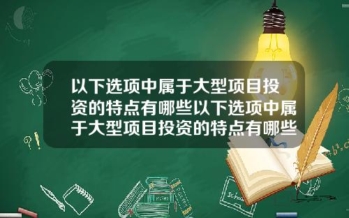 以下选项中属于大型项目投资的特点有哪些以下选项中属于大型项目投资的特点有哪些方面