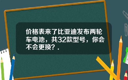 价格表来了比亚迪发布两轮车电池，共32款型号，你会不会更换？.