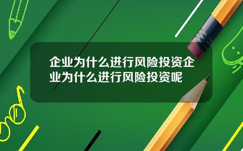 企业为什么进行风险投资企业为什么进行风险投资呢