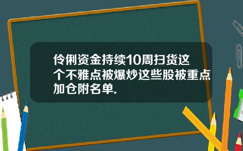伶俐资金持续10周扫货这个不雅点被爆炒这些股被重点加仓附名单.