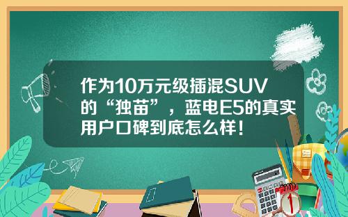 作为10万元级插混SUV的“独苗”，蓝电E5的真实用户口碑到底怎么样！