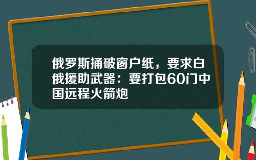 俄罗斯捅破窗户纸，要求白俄援助武器：要打包60门中国远程火箭炮