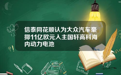信泰同花顺认为大众汽车豪掷11亿欧元入主国轩高科海内动力电池