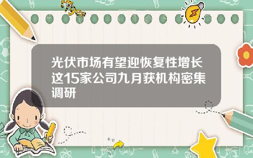 光伏市场有望迎恢复性增长这15家公司九月获机构密集调研