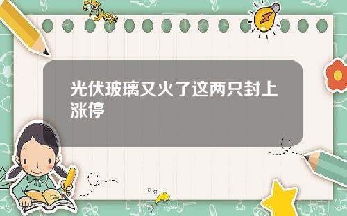 光伏玻璃又火了这两只封上涨停