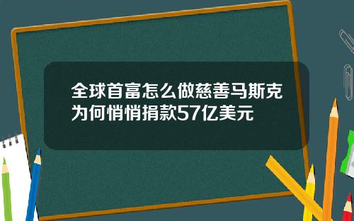 全球首富怎么做慈善马斯克为何悄悄捐款57亿美元