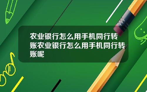 农业银行怎么用手机同行转账农业银行怎么用手机同行转账呢