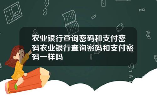 农业银行查询密码和支付密码农业银行查询密码和支付密码一样吗
