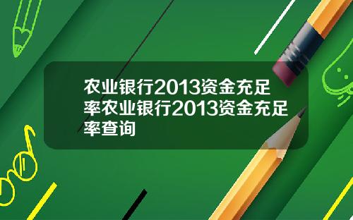 农业银行2013资金充足率农业银行2013资金充足率查询