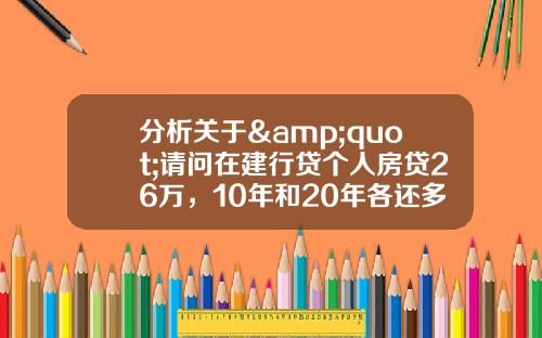 分析关于&quot;请问在建行贷个人房贷26万，10年和20年各还多少，怎么计算-如果提前还款有没有违约金？&quot;的解释