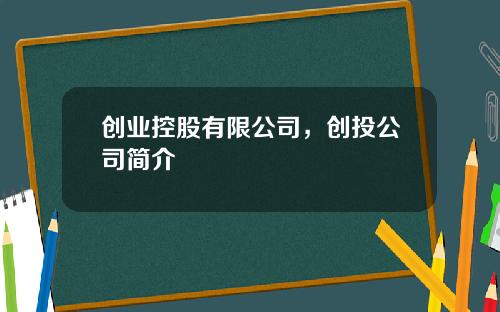 创业控股有限公司，创投公司简介