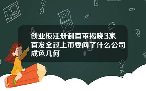 创业板注册制首审揭晓3家首发全过上市委问了什么公司成色几何
