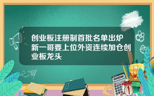 创业板注册制首批名单出炉新一哥要上位外资连续加仓创业板龙头