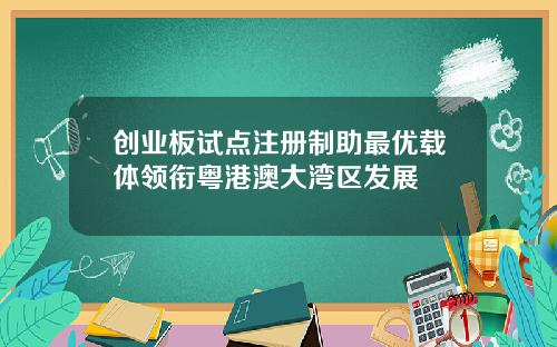 创业板试点注册制助最优载体领衔粤港澳大湾区发展