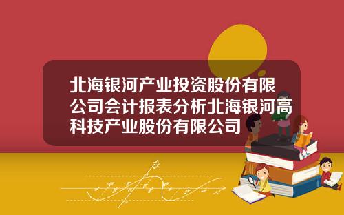 北海银河产业投资股份有限公司会计报表分析北海银河高科技产业股份有限公司