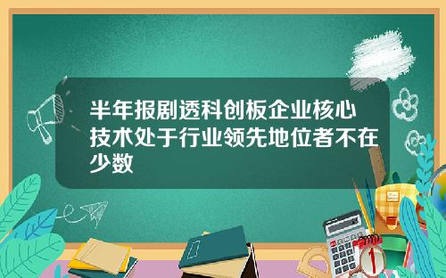 半年报剧透科创板企业核心技术处于行业领先地位者不在少数