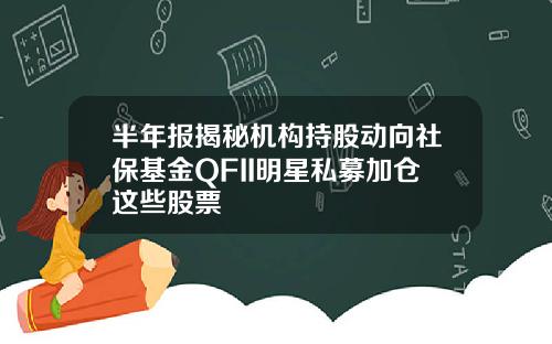 半年报揭秘机构持股动向社保基金QFII明星私募加仓这些股票