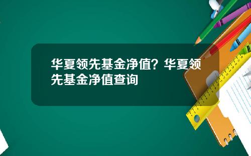 华夏领先基金净值？华夏领先基金净值查询