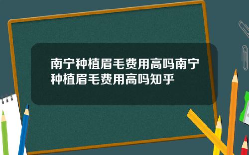 南宁种植眉毛费用高吗南宁种植眉毛费用高吗知乎