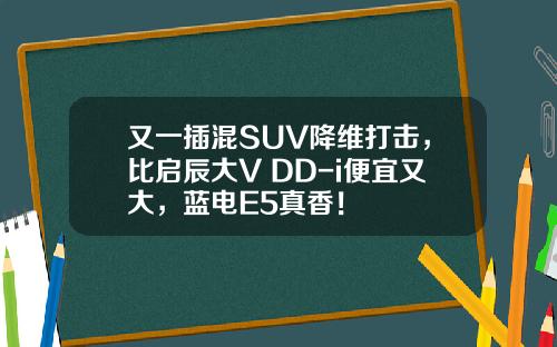 又一插混SUV降维打击，比启辰大V DD-i便宜又大，蓝电E5真香！