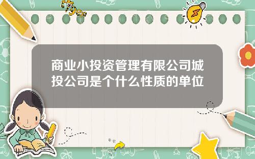 商业小投资管理有限公司城投公司是个什么性质的单位