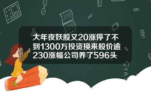 大年夜妖股又20涨停了不到1300万投资换来股价逾230涨幅公司养了596头金牛