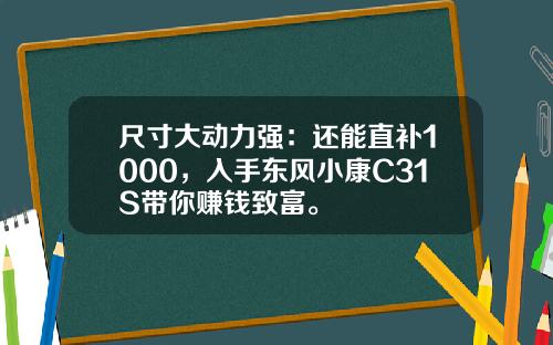 尺寸大动力强：还能直补1000，入手东风小康C31S带你赚钱致富。
