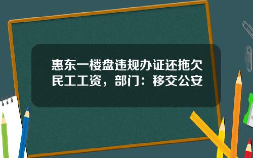 惠东一楼盘违规办证还拖欠民工工资，部门：移交公安