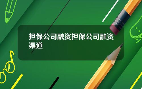 担保公司融资担保公司融资渠道