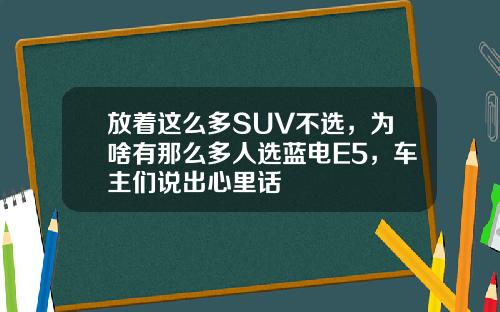 放着这么多SUV不选，为啥有那么多人选蓝电E5，车主们说出心里话