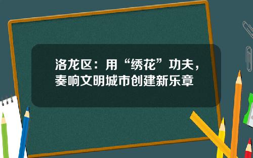 洛龙区：用“绣花”功夫，奏响文明城市创建新乐章