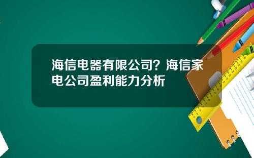 海信电器有限公司？海信家电公司盈利能力分析