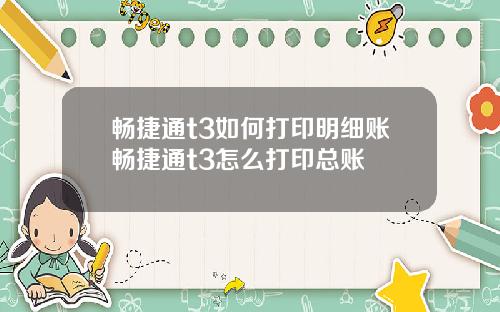 畅捷通t3如何打印明细账畅捷通t3怎么打印总账