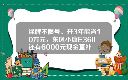 绿牌不限号、开3年能省10万元，东风小康E36II还有6000元现金直补