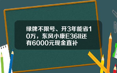 绿牌不限号、开3年能省10万，东风小康E36II还有6000元现金直补