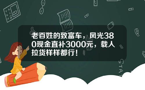 老百姓的致富车，风光380现金直补3000元，载人拉货样样都行！